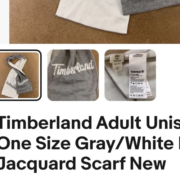 NWT,Timberland Adult Unisex One Size Gray/White Logo Jacquard Scarf (MSR… - Picture 6 of 6